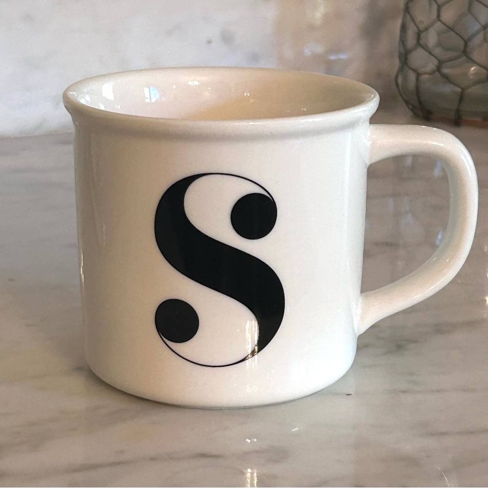 2 Pottery Barn Initial S Mugs White with Black Initial As new condition.